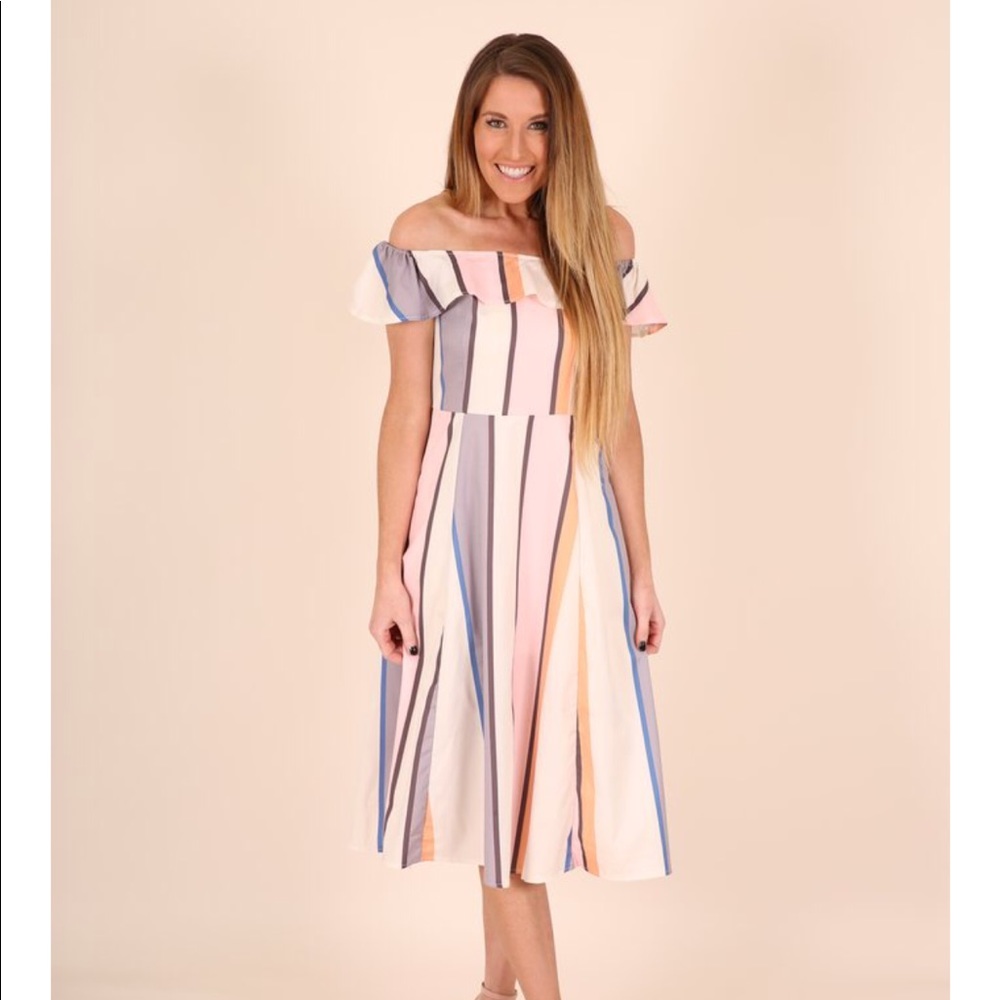 FINAL $ DROP Off Shoulder Striped Midi Dress L